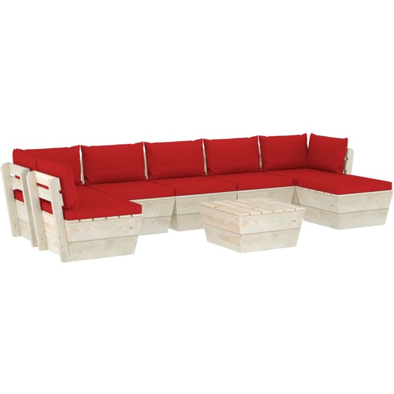 

Muebles de jardín de palets 8 piezas y cojines madera de abeto - Rojo - Vidaxl