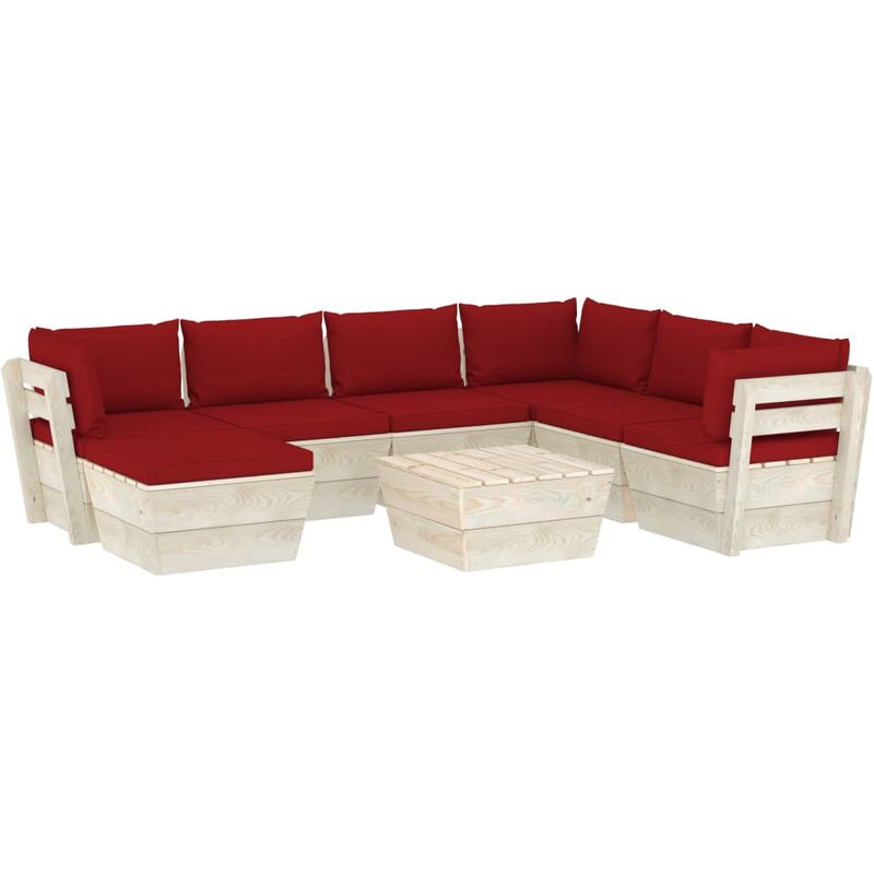 

Muebles de jardín de palets 8 piezas y cojines madera de abeto - Rojo - Vidaxl