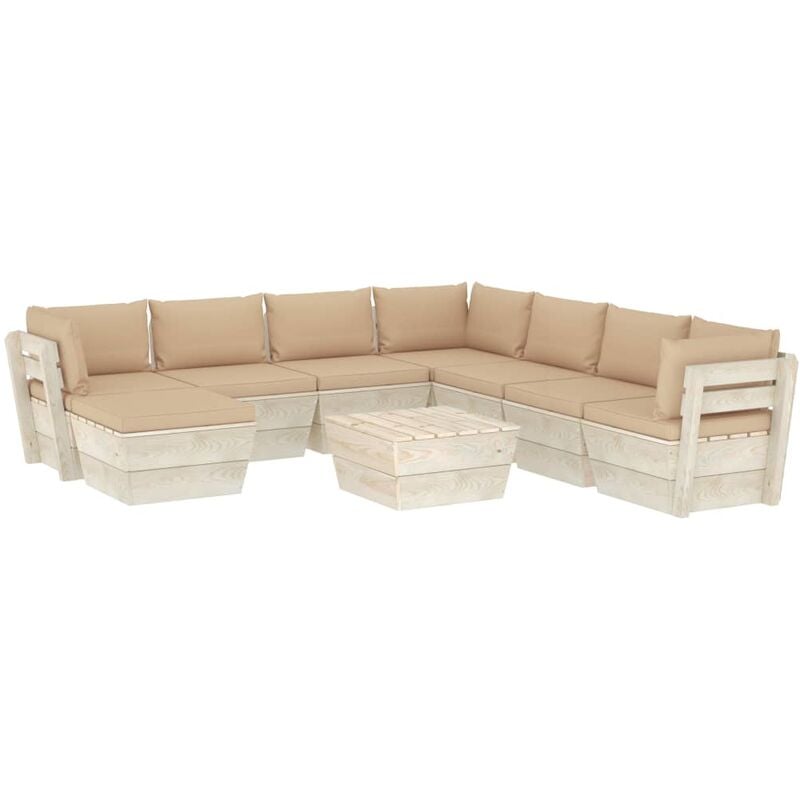 

Muebles de jardín de palets 9 piezas y cojines madera de abeto - Beige - Vidaxl