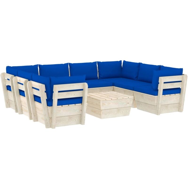 

vidaXL Muebles de jardín de palets 9 piezas y cojines madera de abeto - Azul