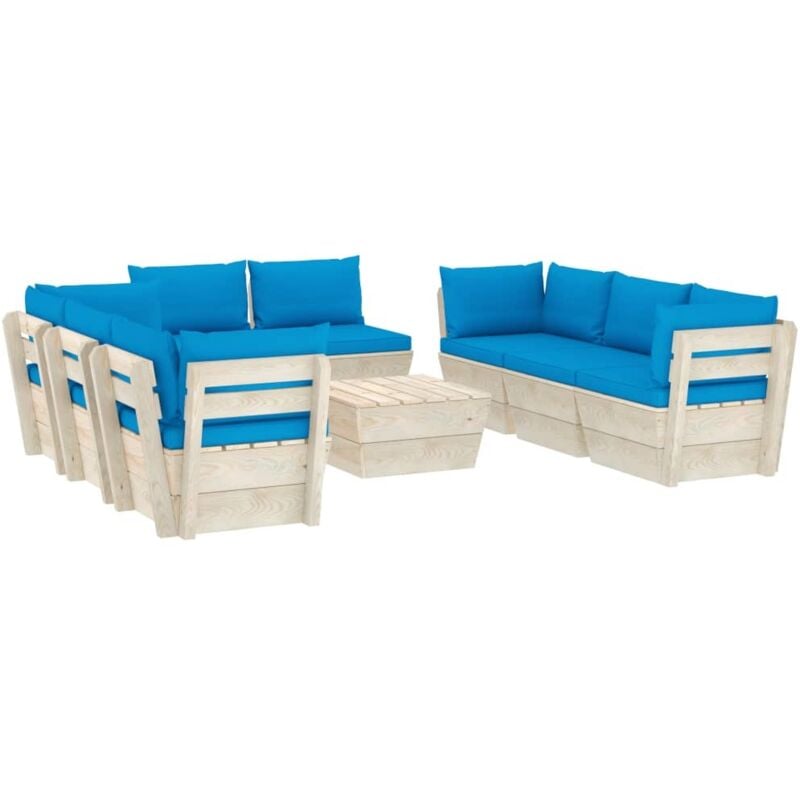 

Muebles de jardín de palets 9 piezas y cojines madera de abeto - Azul - Vidaxl