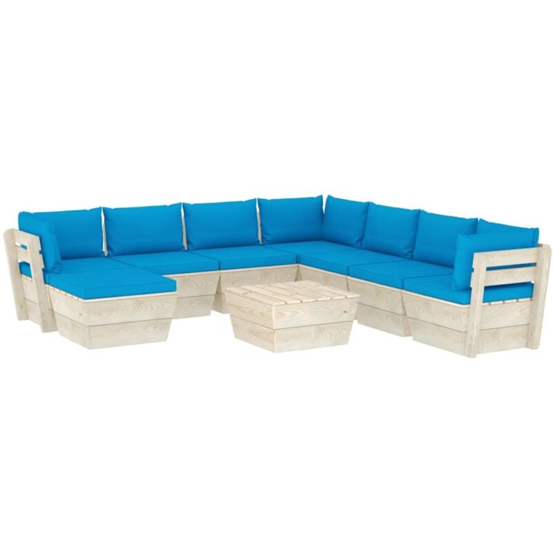 

Muebles de jardín de palets 9 piezas y cojines madera de abeto - Azul - Vidaxl