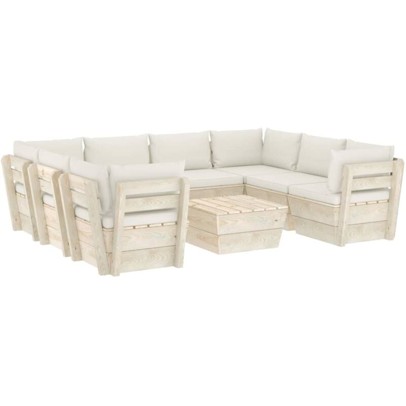 

Muebles de jardín de palets 9 piezas y cojines madera de abeto - Crema - Vidaxl
