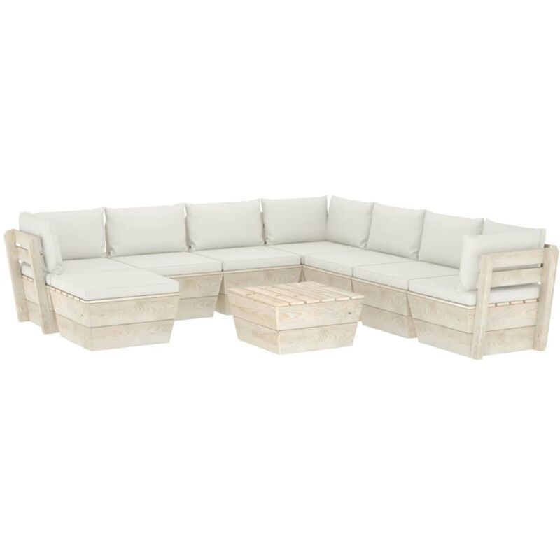 

Muebles de jardín de palets 9 piezas y cojines madera de abeto - Crema - Vidaxl