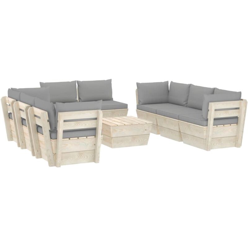 

Muebles de jardín de palets 9 piezas y cojines madera de abeto - Gris - Vidaxl