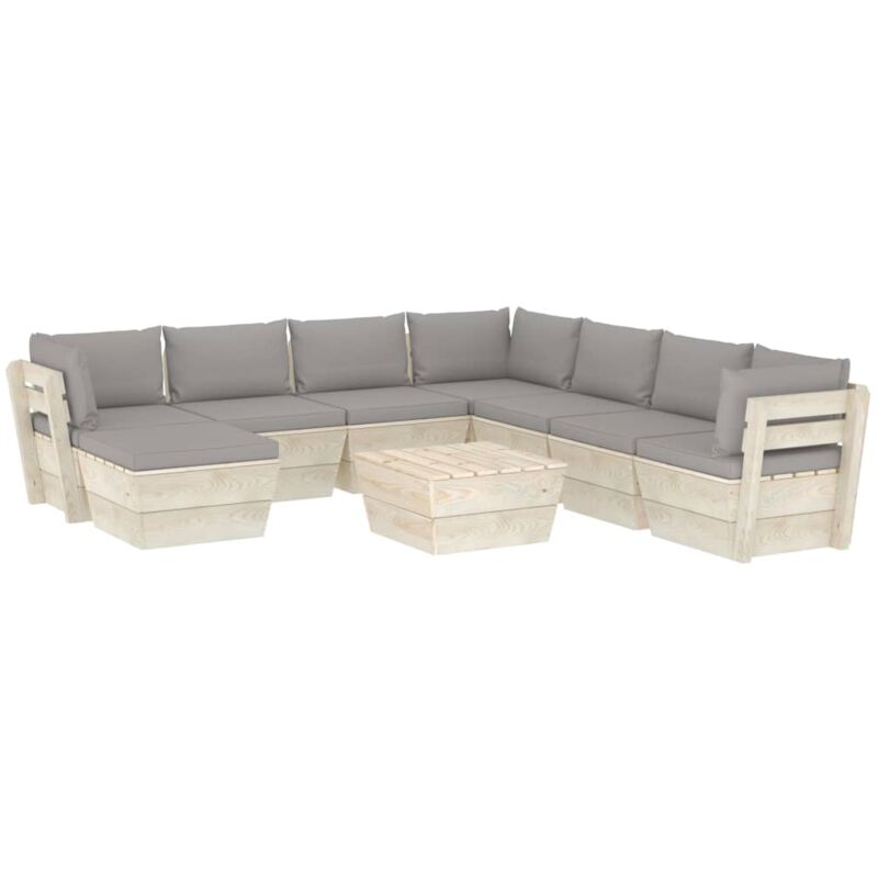 

vidaXL Muebles de jardín de palets 9 piezas y cojines madera de abeto - Gris