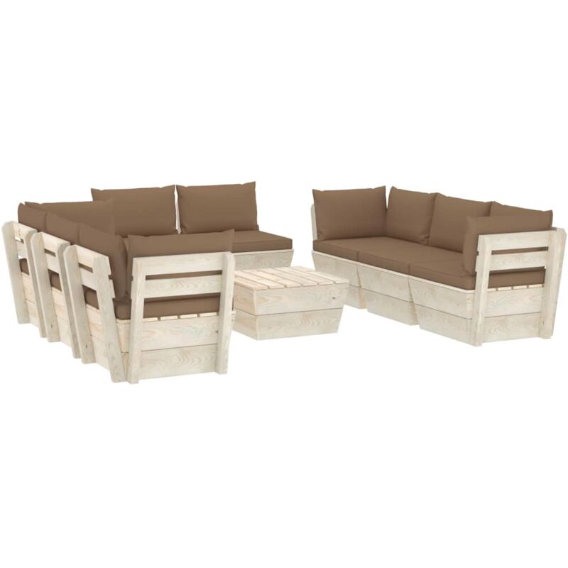 

Muebles de jardín de palets 9 piezas y cojines madera de abeto - Gris Topo - Vidaxl
