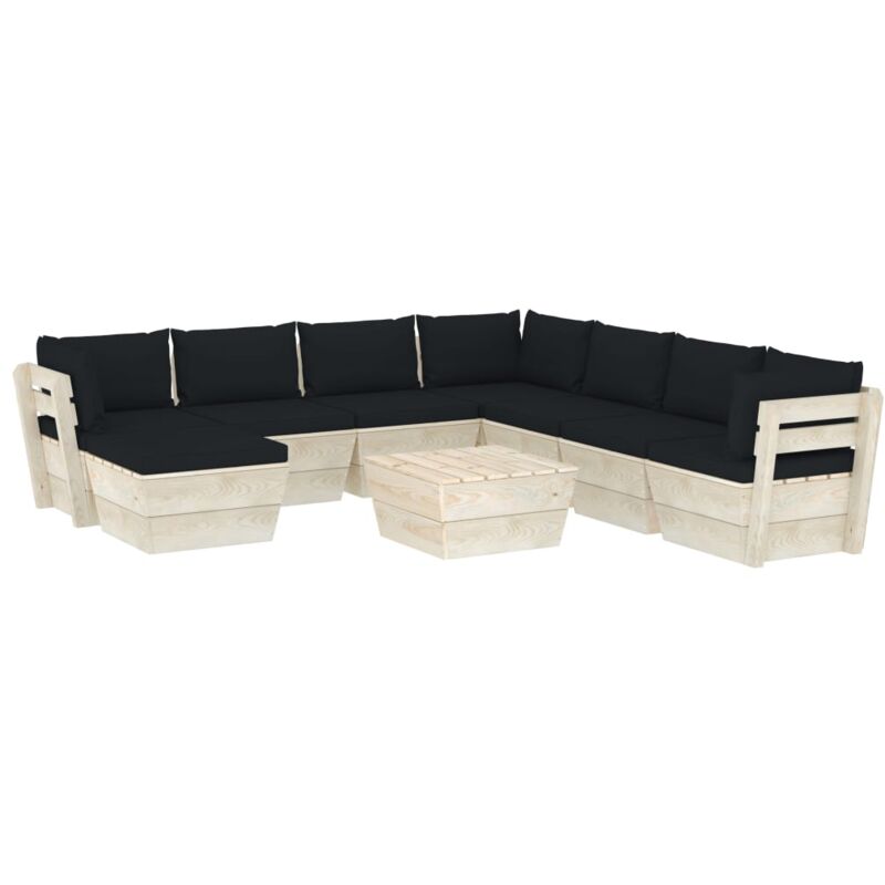 

Muebles de jardín de palets 9 piezas y cojines madera de abeto - Negro - Vidaxl