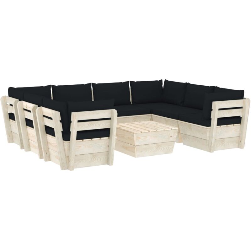 

Muebles de jardín de palets 9 piezas y cojines madera de abeto - Negro - Vidaxl