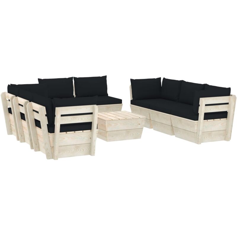 

Muebles de jardín de palets 9 piezas y cojines madera de abeto - Negro - Vidaxl