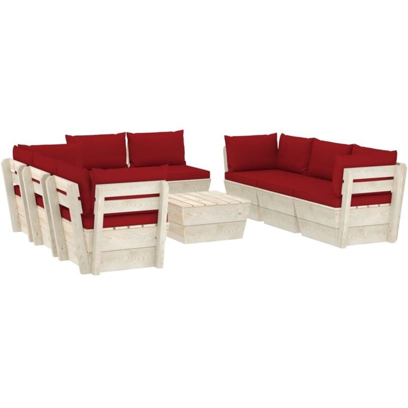 

Muebles de jardín de palets 9 piezas y cojines madera de abeto - Rojo - Vidaxl