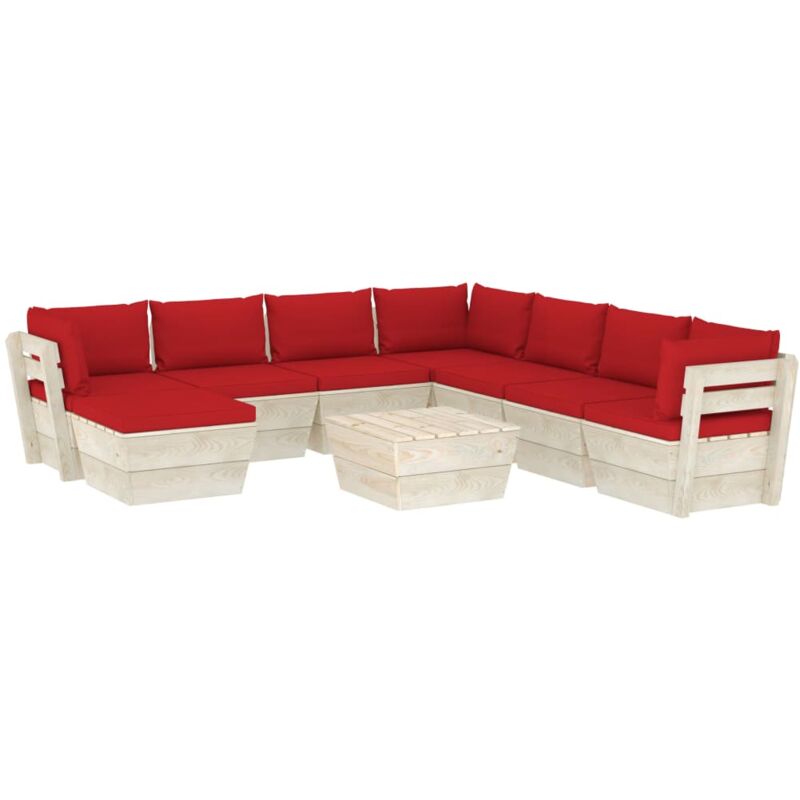 

Muebles de jardín de palets 9 piezas y cojines madera de abeto - Rojo - Vidaxl