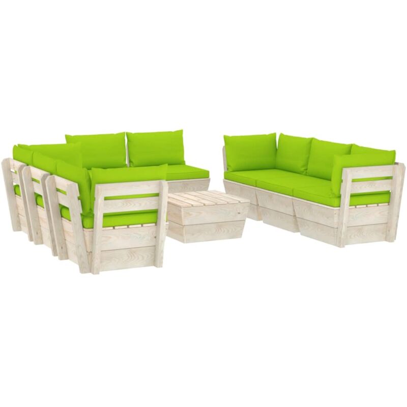 

Muebles de jardín de palets 9 piezas y cojines madera de abeto - Verde - Vidaxl
