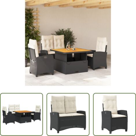 vidaXL Muebles de jardín -  Juego comedor jardín 4 piezas con cojines ratán sintético negro