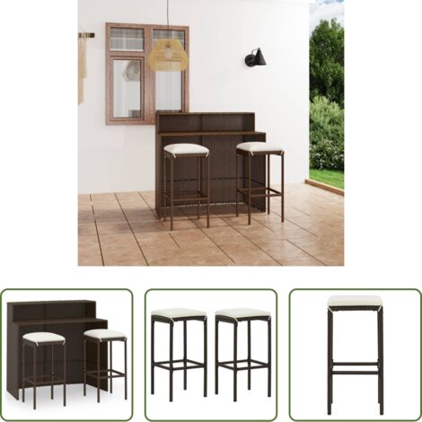 vidaXL Muebles de jardín -  Juego de muebles de bar para jardín 3 piezas y cojines marrón