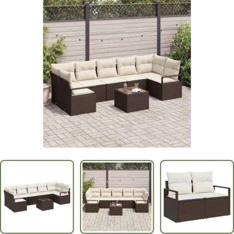vidaXL Muebles de jardín -  Juego de Sofá 8 pcs Marrón y crema ratán sintético