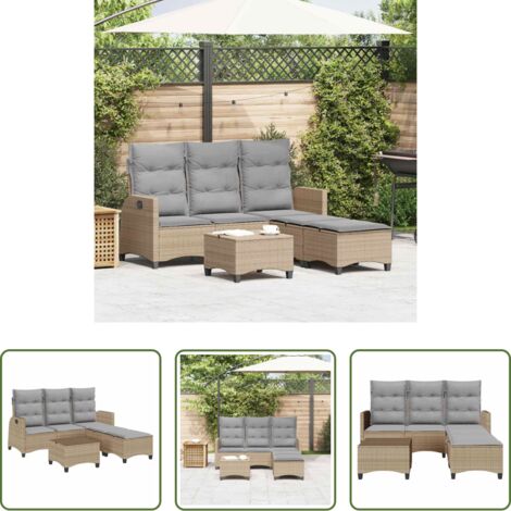 vidaXL Muebles de jardín -  Juego de sofás de jardín en forma de L con cojines 3 pzas beige