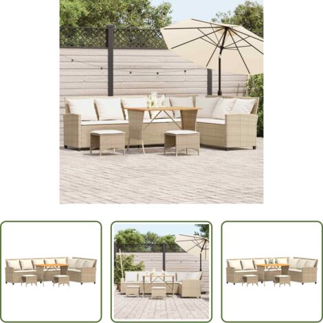 vidaXL Muebles de jardín -  Juego de sofás de jardín en forma de L con cojines 4 pzas beige