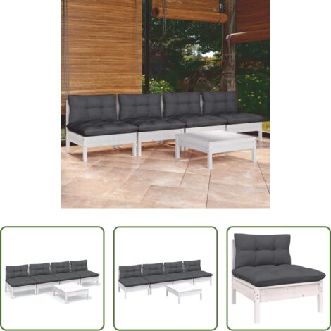 vidaXL Muebles de jardín modulares -  Muebles de jardín 5 pzas con cojines antracita madera de pino