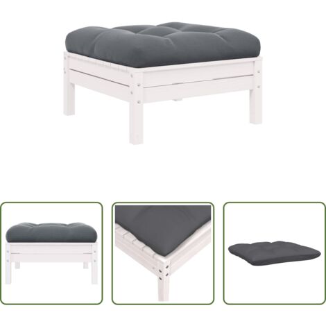 vidaXL Muebles de jardín -  Reposapiés de jardín madera maciza pino blanca cojín antracita
