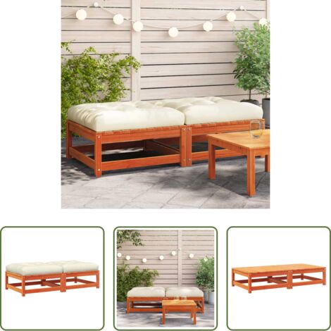 vidaXL Muebles de jardín -  Reposapiés jardín cojines 2 uds madera maciza pino marrón cera