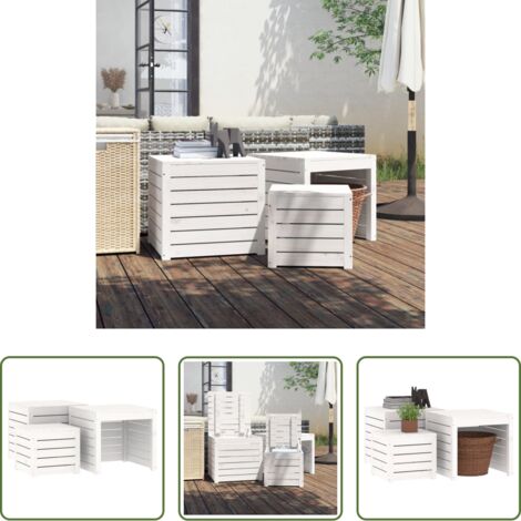 vidaXL Muebles de jardín -  Set de cajas de jardín 3 piezas madera maciza de pino blanco