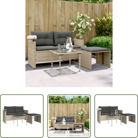 vidaXL Muebles de jardín -  Set de sofá de jardín 3 pzas y cojines ratán sintético gris