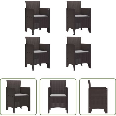 vidaXL Muebles de jardín -  Silla de Jardín 4 pcs Marrón 53 x 49 x 85 cm Polipropileno