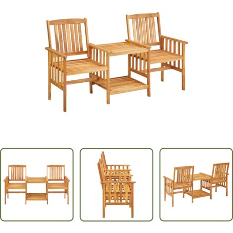 vidaXL Muebles de jardín -  Sillas de jardín con mesita madera maciza acacia 159x61x92 cm