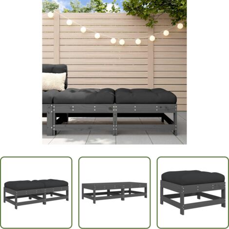 vidaXL Muebles de jardín -  Taburetes de jardín con cojines 2 uds madera maciza pino gris