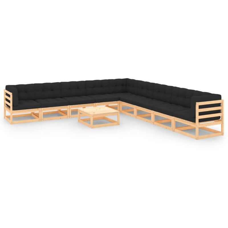 

Muebles de jardín 10 piezas cojines gris antracita madera pino - Marrón - Vidaxl