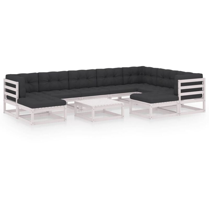 

Muebles de jardín 10 piezas con cojines blanco madera de pino - Blanco - Vidaxl