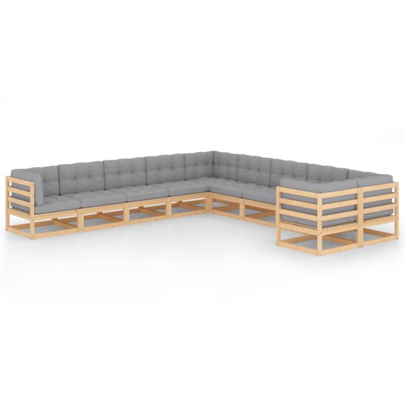 

Muebles de jardín 10 piezas con cojines de madera de pino maciza - Marrón - Vidaxl