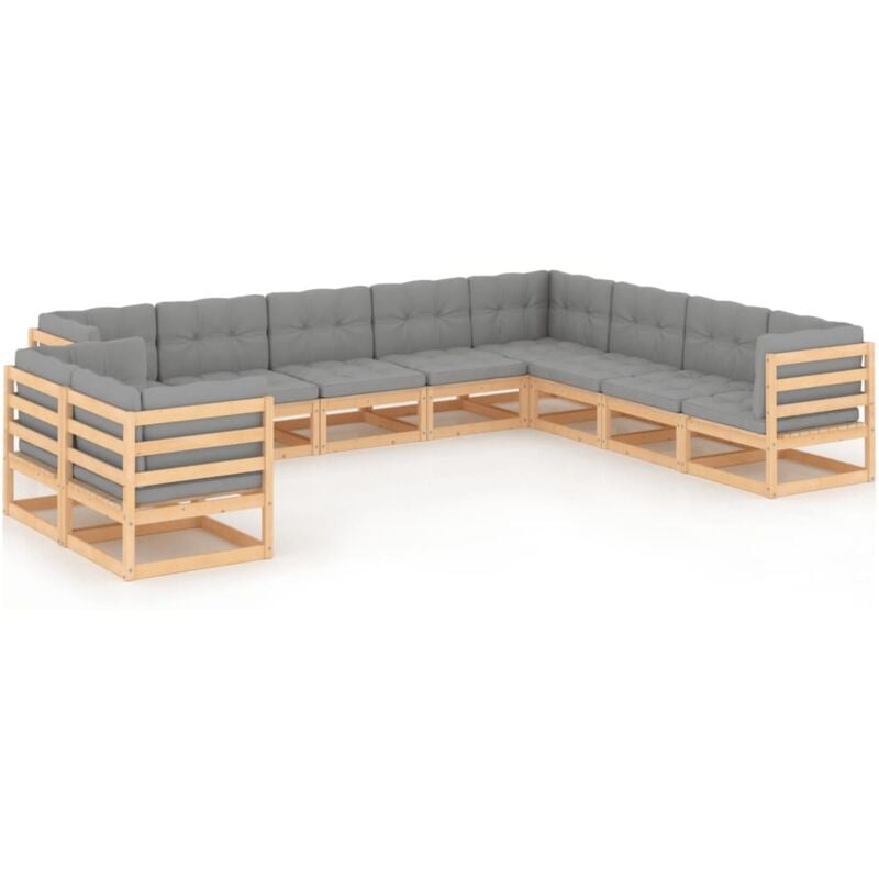 

vidaXL Muebles de jardín 10 piezas con cojines madera de pino maciza - Marrón