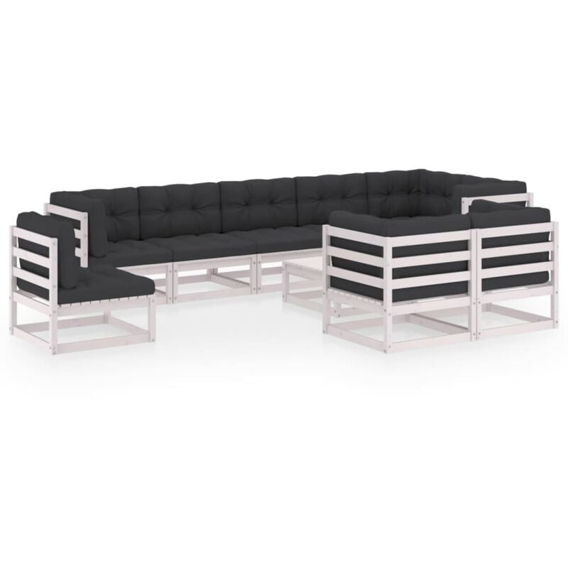 

Muebles de jardín 10 piezas con cojines madera de pino maciza - Blanco - Vidaxl