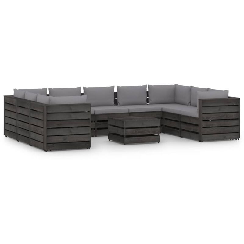 

Muebles de jardín 10 piezas con cojines madera impregnada gris - Gris - Vidaxl