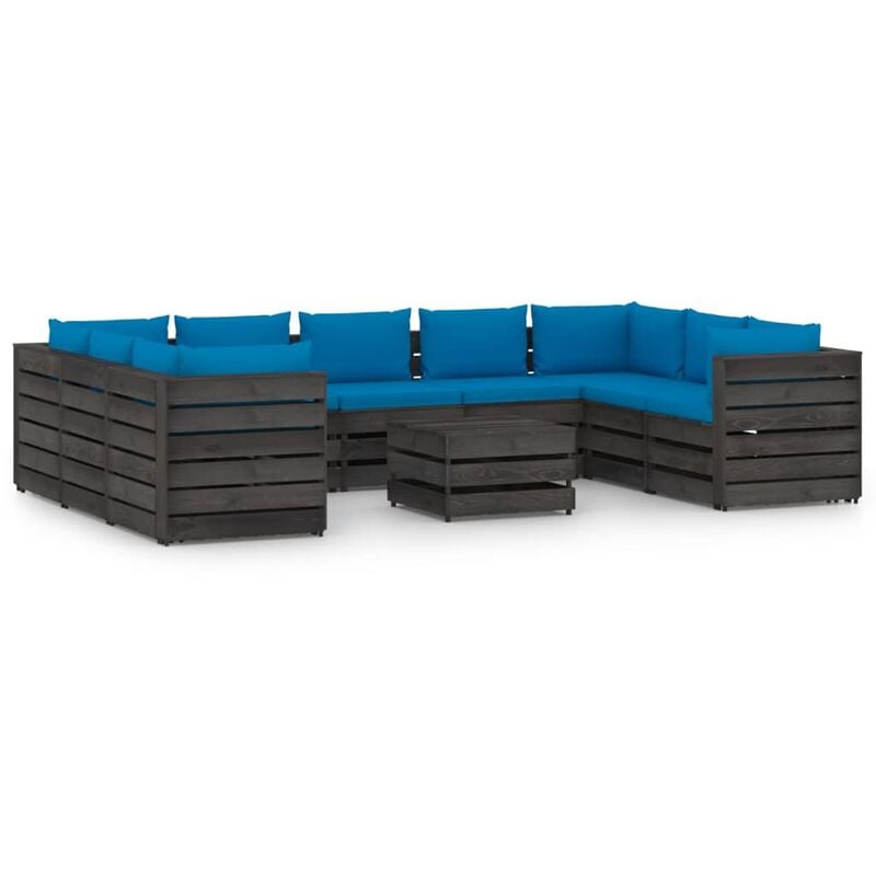 

Muebles de jardín 10 piezas con cojines madera impregnada gris - Azul - Vidaxl