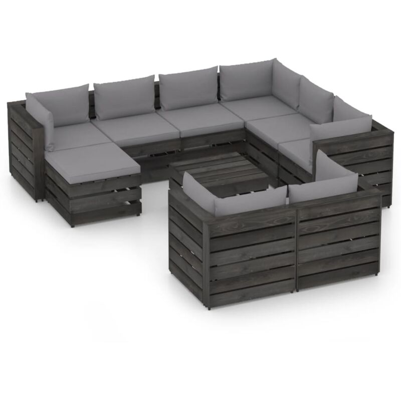 

vidaXL Muebles de jardín 10 piezas con cojines madera impregnada gris - Gris