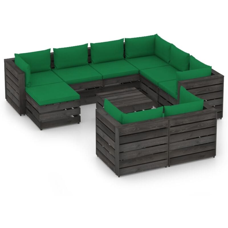 

Muebles de jardín 10 piezas con cojines madera impregnada gris - Verde - Vidaxl