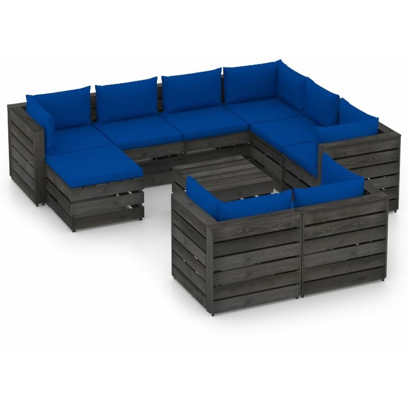 

vidaXL Muebles de jardín 10 piezas con cojines madera impregnada gris - Azul
