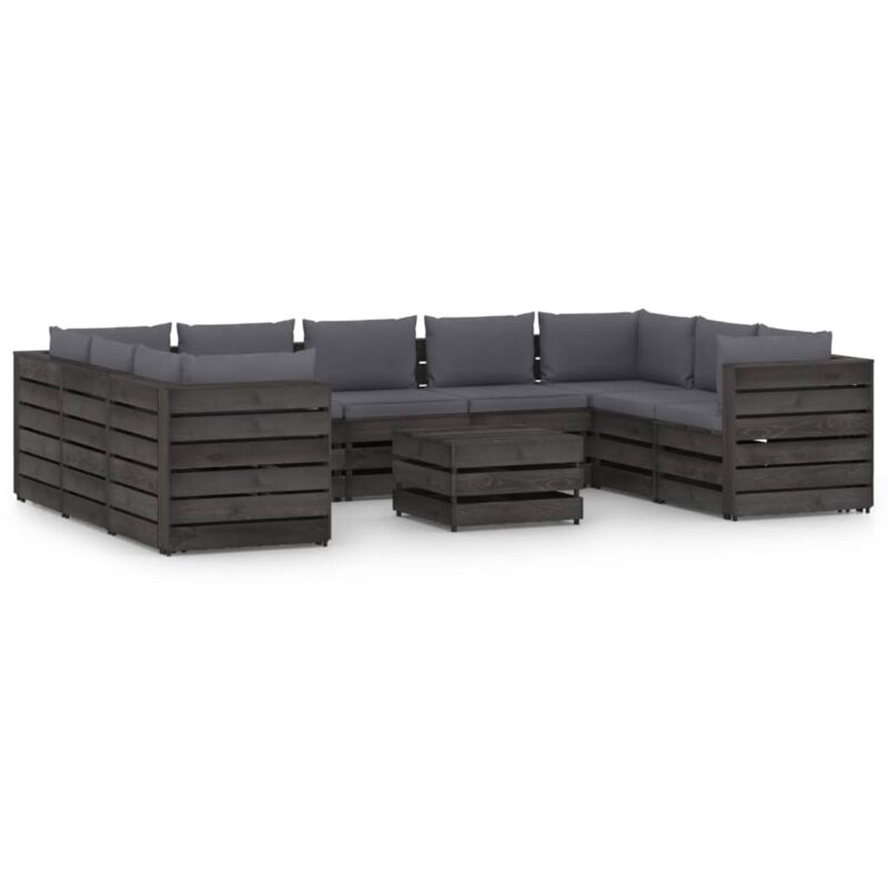 

Muebles de jardín 10 piezas con cojines madera impregnada gris - Antracita - Vidaxl