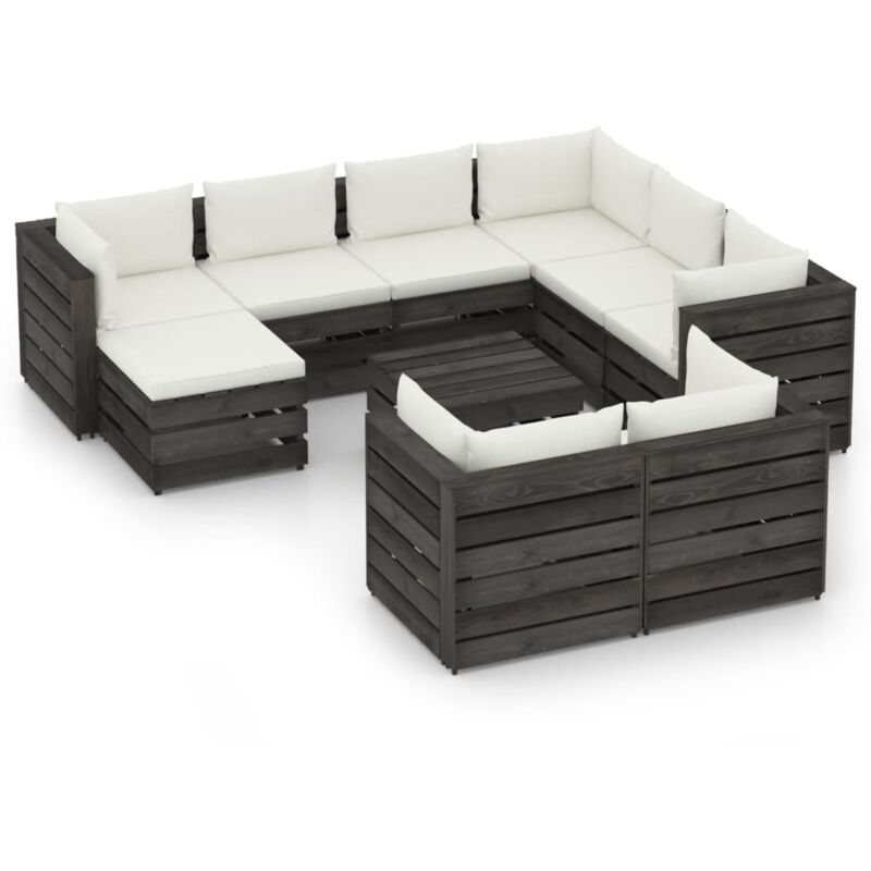 

Muebles de jardín 10 piezas con cojines madera impregnada gris - Crema - Vidaxl