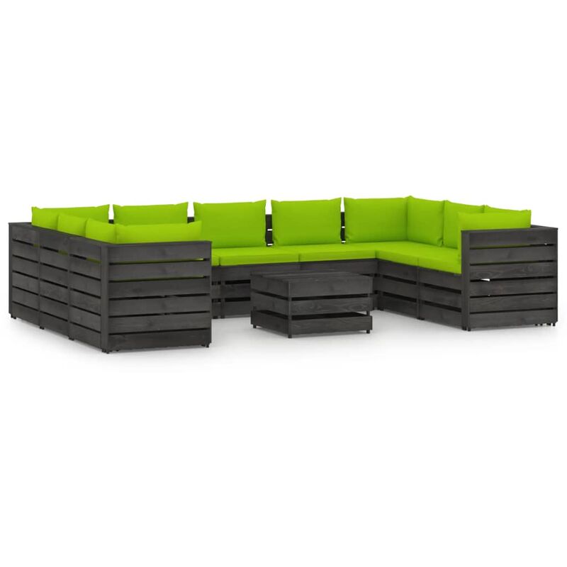 

Muebles de jardín 10 piezas con cojines madera impregnada gris - Verde - Vidaxl