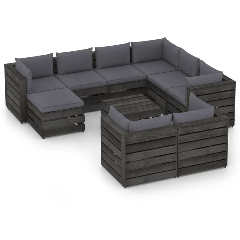 

Muebles de jardín 10 piezas con cojines madera impregnada gris - Antracita - Vidaxl