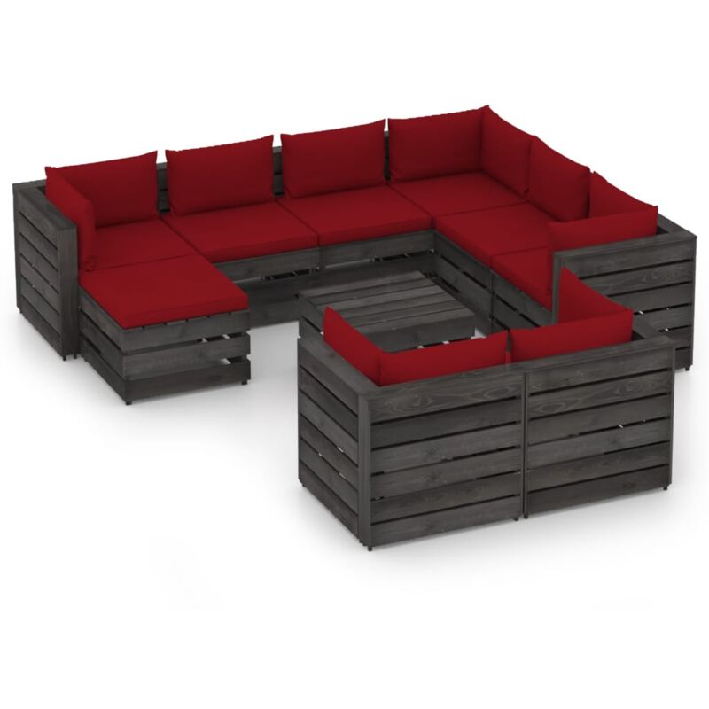 

Muebles de jardín 10 piezas con cojines madera impregnada gris - Rojo - Vidaxl