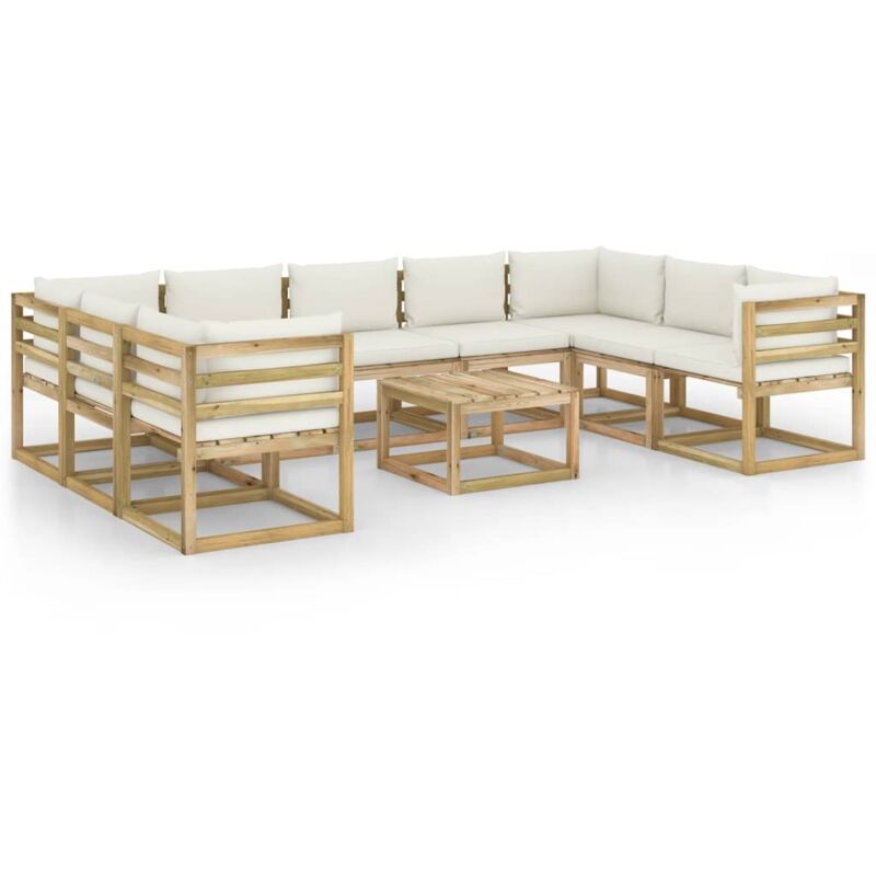 

vidaXL Muebles de jardín 10 piezas con cojines madera impregnada gris - Marrón