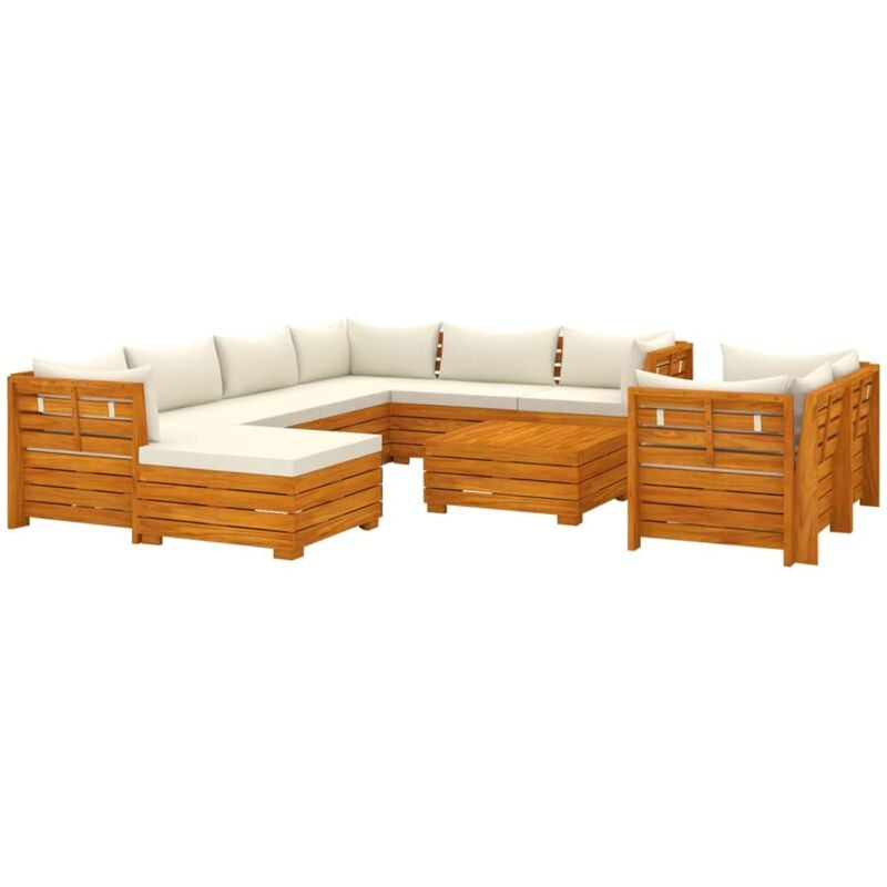 

Muebles de jardín 10 piezas con cojines madera maciza de acacia - Marrón - Vidaxl