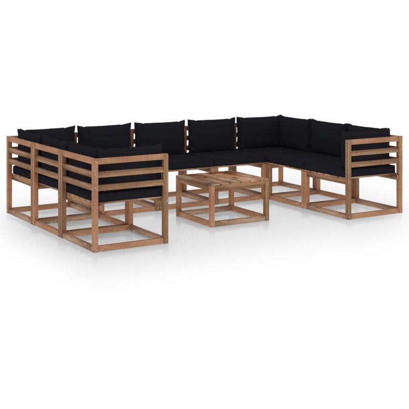

Muebles de jardín 10 piezas con cojines negro - Marrón - Vidaxl
