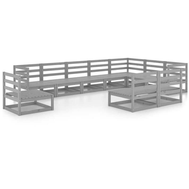 

vidaXL Muebles de jardín 10 piezas gris madera de pino maciza - Gris