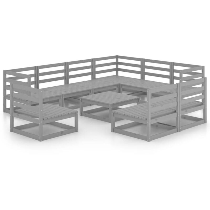 

vidaXL Muebles de jardín 10 piezas gris madera de pino maciza - Gris